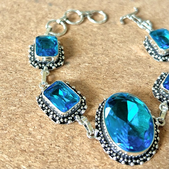 Blue Gilded Age Quartz Bracelet set in 925 Silver - Picture 2 of 6